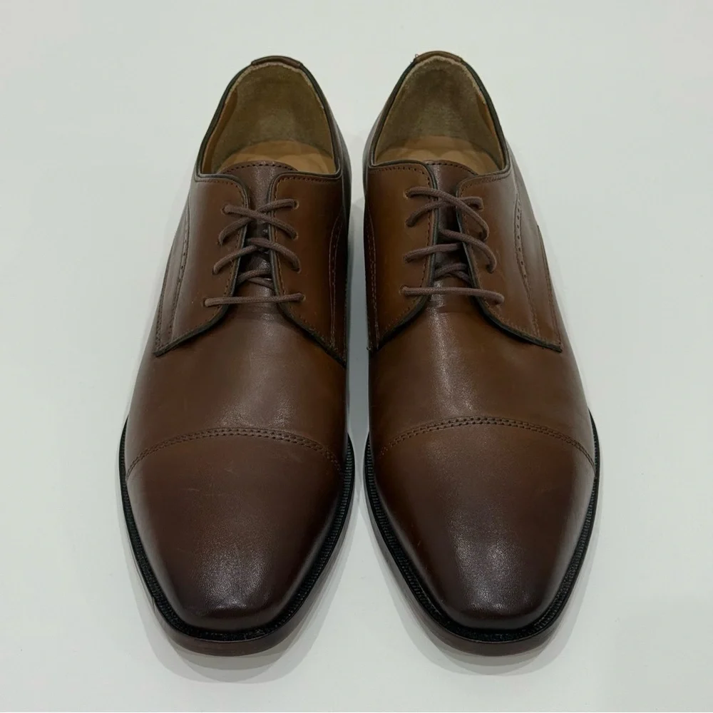 Johnston Murphy Men's 8.5M Mcclain Cap Toe Tan Full Grain Leather Shoes New $160